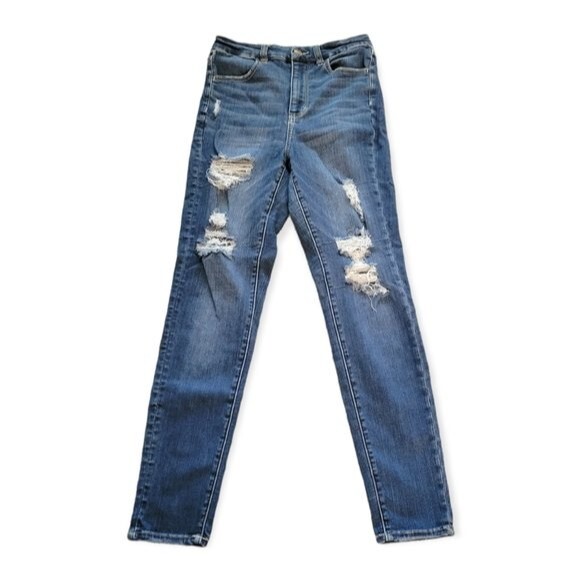 American Eagle Curvy Super High Rise Distressed Jeggings Size 6 - Picture 1 of 7